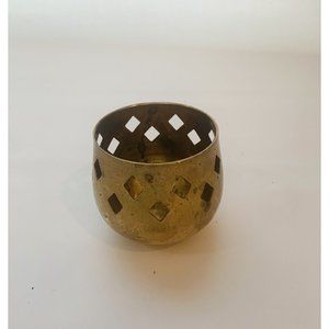 Vintage Solid Brass Candle Holder Votive Tealight Diamond Cutouts